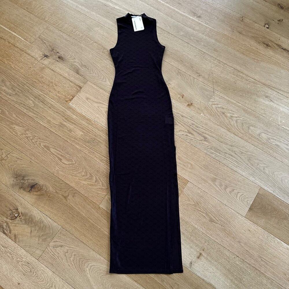 Peppermayo - Cool To Be Kind Mesh Dress in Chocolate Monogram in Dark Brown